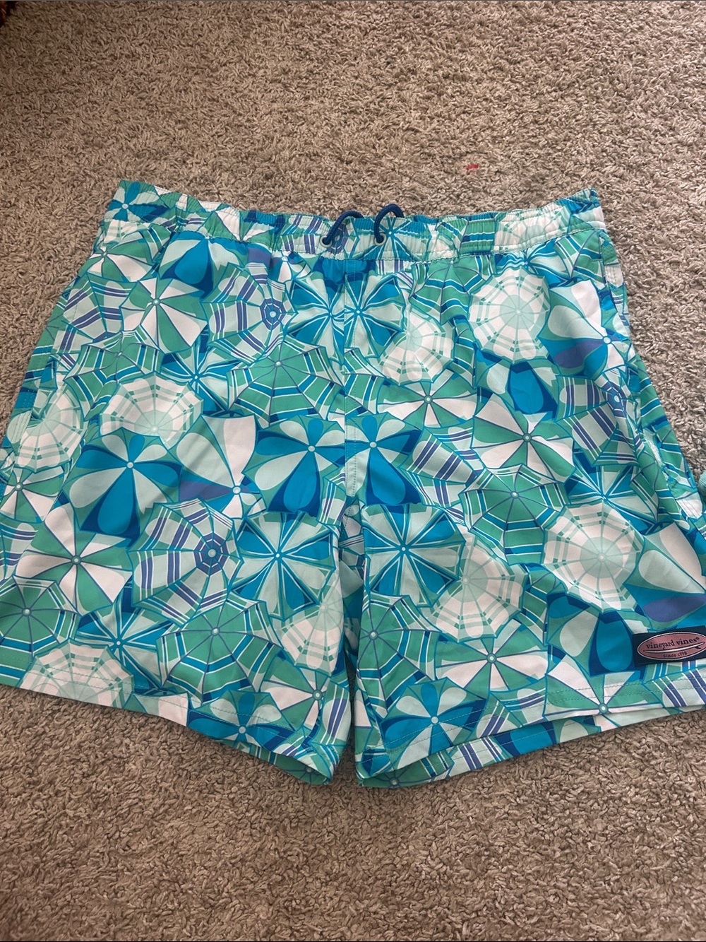 Vineyard Vines Men’s Blue & Green Geometric Swim Trunks